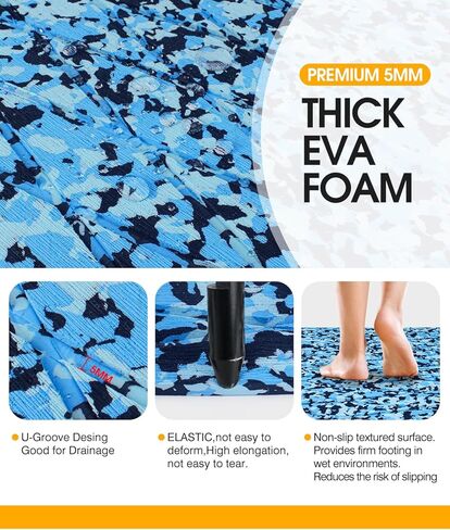 أرضيات القارب إيفا رغوة قارب التزيين ورقة ذاتية اللصق الأرضيات البحرية عدم الانزلاق قارب حصيرة رغوة سطح السفينة الأرضيات السجاد حصيرة رولز لكاياك يخت RV قارب ركوب الأمواج، كامو 94.5 "× 31.5" in Kuwait