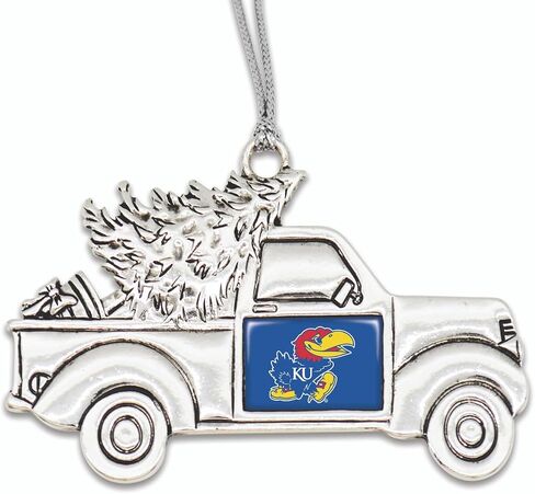Kansas Jayhawks Vintage Truck Ornament with Team Logo Silver Metal Tree Decoration KU in Saudi Arabia