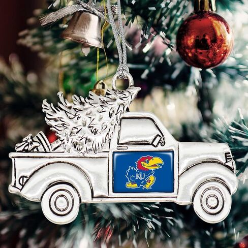 Kansas Jayhawks Vintage Truck Ornament with Team Logo Silver Metal Tree Decoration KU in Saudi Arabia