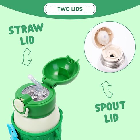 Kids Insulated Tumbler Set – 16oz Stainless Steel Water Bottle with Straw & Pour Lids, Screw-On Cup, Adjustable Strap, Silicone Sleeve & Charms – Leakproof BPA-Free Bottle for Boys & Girls in Kuwait