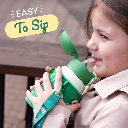 Kids Insulated Tumbler Set – 16oz Stainless Steel Water Bottle with Straw & Pour Lids, Screw-On Cup, Adjustable Strap, Silicone Sleeve & Charms – Leakproof BPA-Free Bottle for Boys & Girls in Kuwait