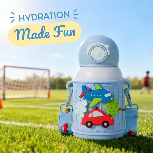Kids Insulated Tumbler Set – 16oz Stainless Steel Water Bottle with Straw & Pour Lids, Screw-On Cup, Adjustable Strap, Silicone Sleeve & Charms – Leakproof BPA-Free Bottle for Boys & Girls in Saudi Arabia