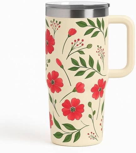 Generic 40oz Stainless Steel Floral Insulated Tumbler with Handle and Leak-Proof Lid, Reusable Travel Mug for Hot & Cold Drinks, Coffee, Water, Tea, Office & Outdoor Use in Saudi Arabia