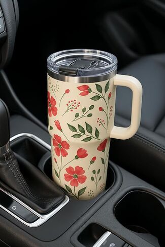 Generic 40oz Stainless Steel Floral Insulated Tumbler with Handle and Leak-Proof Lid, Reusable Travel Mug for Hot & Cold Drinks, Coffee, Water, Tea, Office & Outdoor Use in Saudi Arabia