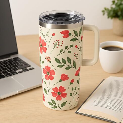 Generic 40oz Stainless Steel Floral Insulated Tumbler with Handle and Leak-Proof Lid, Reusable Travel Mug for Hot & Cold Drinks, Coffee, Water, Tea, Office & Outdoor Use in Saudi Arabia