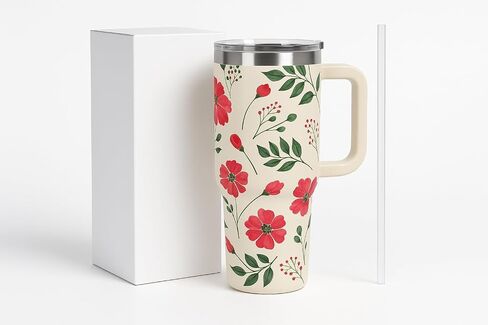 Generic 40oz Stainless Steel Floral Insulated Tumbler with Handle and Leak-Proof Lid, Reusable Travel Mug for Hot & Cold Drinks, Coffee, Water, Tea, Office & Outdoor Use in Saudi Arabia