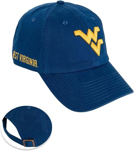 قبعة بيسبول جامعة فرجينيا الغربية والصبار الصحراوي WVU Mountaineers ذات حواف مطرزة وحزام قماش قابل للتعديل للبالغين (نمط C1) أزرق in Saudi Arabia