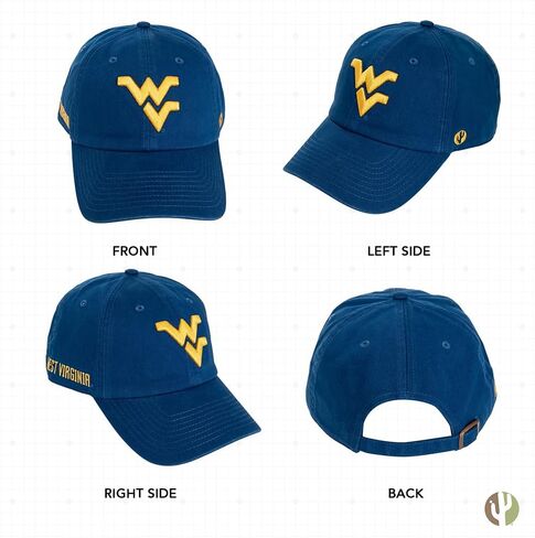 قبعة بيسبول جامعة فرجينيا الغربية والصبار الصحراوي WVU Mountaineers ذات حواف مطرزة وحزام قماش قابل للتعديل للبالغين (نمط C1) أزرق in Saudi Arabia