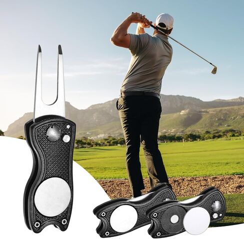 Golf Divot Repair Tool Switch Foldable Divot Tool Rack with Magnetic Ball Marker Open Button Use for Golf Accessories in Kuwait