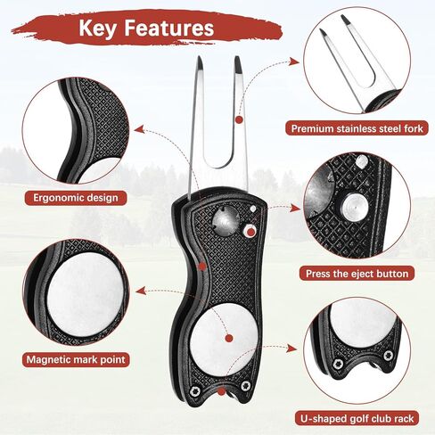 Golf Divot Repair Tool Switch Foldable Divot Tool Rack with Magnetic Ball Marker Open Button Use for Golf Accessories in Kuwait