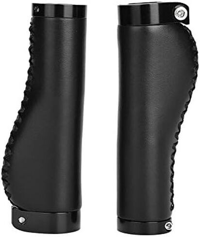 Alomejor Leather Grips Lock On Locking PU Handlebar Grips Grip Handle End Holding Locking Grips for BMX Mountain Bike(Black) in Saudi Arabia