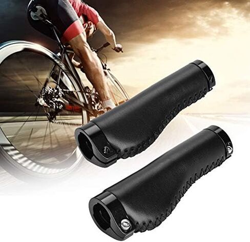Alomejor Leather Grips Lock On Locking PU Handlebar Grips Grip Handle End Holding Locking Grips for BMX Mountain Bike(Black) in Saudi Arabia