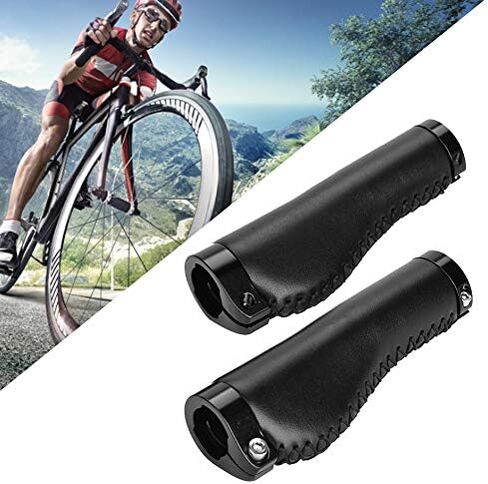 Alomejor Leather Grips Lock On Locking PU Handlebar Grips Grip Handle End Holding Locking Grips for BMX Mountain Bike(Black) in Saudi Arabia