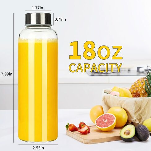 P&C GOODS Glass Juice Bottles with Lids Set of 8, Reusable Clear Glass Water Bottles 18oz with Stainless Steel Cap for Refrigerator, BPA Free and Leak Proof in Saudi Arabia