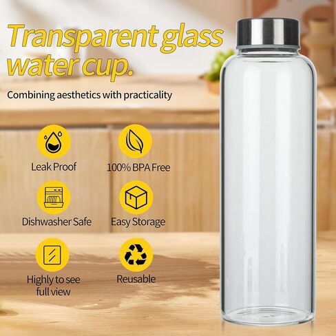 P&C GOODS Glass Juice Bottles with Lids Set of 8, Reusable Clear Glass Water Bottles 18oz with Stainless Steel Cap for Refrigerator, BPA Free and Leak Proof in Saudi Arabia