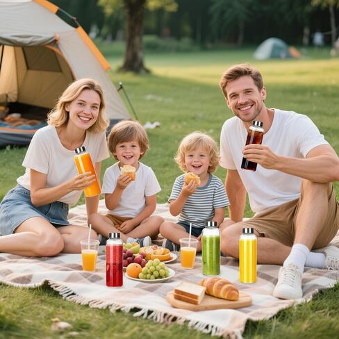 P&C GOODS Glass Juice Bottles with Lids Set of 8, Reusable Clear Glass Water Bottles 18oz with Stainless Steel Cap for Refrigerator, BPA Free and Leak Proof in Saudi Arabia