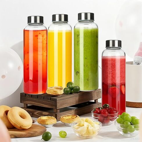 P&C GOODS Glass Juice Bottles with Lids Set of 8, Reusable Clear Glass Water Bottles 18oz with Stainless Steel Cap for Refrigerator, BPA Free and Leak Proof in Saudi Arabia