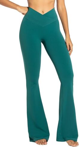 34" Inseam Womens Flare Leggings No Front Seam Flare Yoga Pants with Tummy Control Crossover High Waist in Saudi Arabia