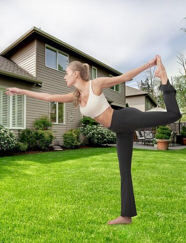 Womens Flare Leggings with Pockets Black Bell Bottom V Cross High Waist Dance Yoga Pants Bootleg Activewear in Saudi Arabia