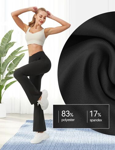 Womens Flare Leggings with Pockets Black Bell Bottom V Cross High Waist Dance Yoga Pants Bootleg Activewear in Saudi Arabia