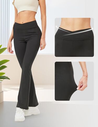 Womens Flare Leggings Black Yoga Bootcut Pants Cross High Waist Dance Bell Bottom for Workout in Saudi Arabia