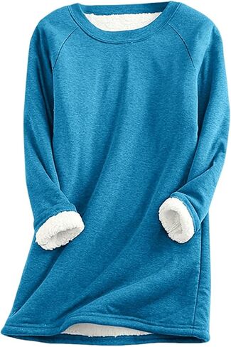 Fleece Lined Sweatshirt Women Sherpa Pullover Womens Warm Sweaters Fuzzy Sweater Crewneck Sweatshirts Long Sleeve Sweat Shirt in Saudi Arabia
