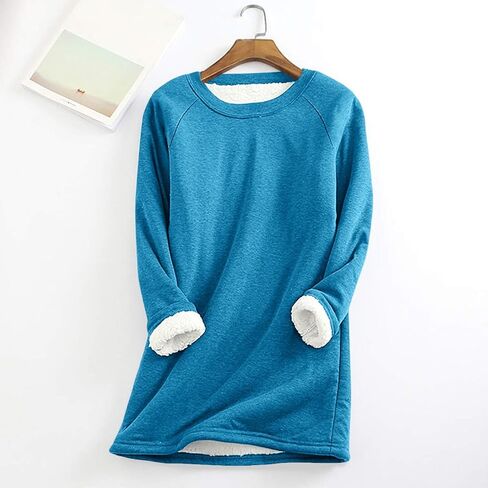 Fleece Lined Sweatshirt Women Sherpa Pullover Womens Warm Sweaters Fuzzy Sweater Crewneck Sweatshirts Long Sleeve Sweat Shirt in Saudi Arabia