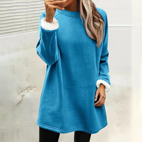 Fleece Lined Sweatshirt Women Sherpa Pullover Womens Warm Sweaters Fuzzy Sweater Crewneck Sweatshirts Long Sleeve Sweat Shirt in Saudi Arabia