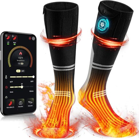 WASOTO Heated Socks for Men Women 22.2WH Battery Washable Rechargeable APP Control Electric Heated ski Socks for Hunting in Saudi Arabia