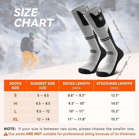 WASOTO Heated Socks for Men Women 22.2WH Battery Washable Rechargeable APP Control Electric Heated ski Socks for Hunting in Saudi Arabia