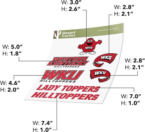 Desert Cactus Western Kentucky University Sticker Western Kentucky Hilltoppers Vinyl Decal Laptop Water Bottle Car Scrapbook Sheet (Type 2) in Saudi Arabia