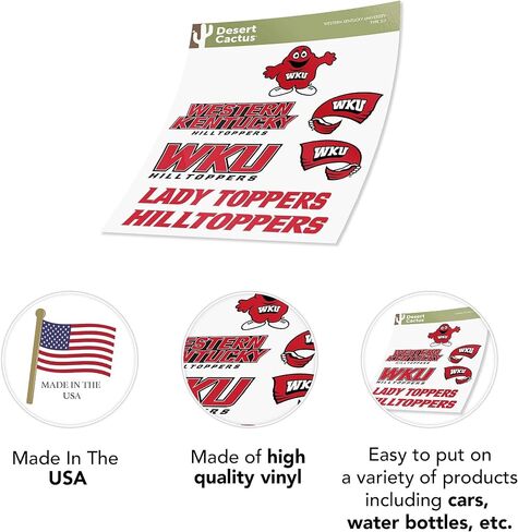 Desert Cactus Western Kentucky University Sticker Western Kentucky Hilltoppers Vinyl Decal Laptop Water Bottle Car Scrapbook Sheet (Type 2) in Saudi Arabia