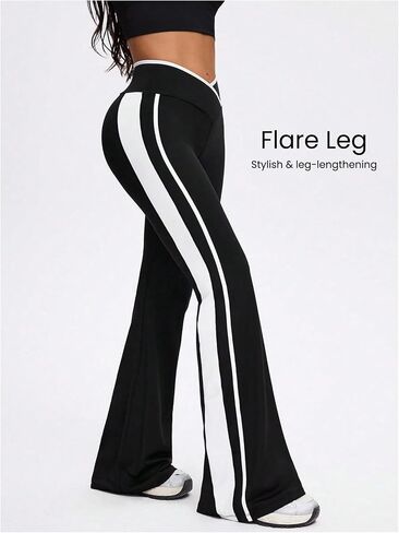 SHENHE Women's Flare Leggings V Crossover Side Stripe Bell Bottom Stretch Bootcut Yoga Pants in Saudi Arabia
