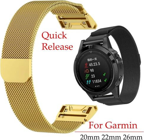 حزام مغناطيسي HAZELS لـ Garmin Fenix ​​7X 3 HR 5X 6X 6 Pro 5 Plus سوار ساعة ميلانيزي معدني 20/22/26 مم لـ Forerunner 935 945 Quick Pins (اللون: ذهبي وردي، الحجم: 20 مم Fenix5S 6S Pro) in Saudi Arabia