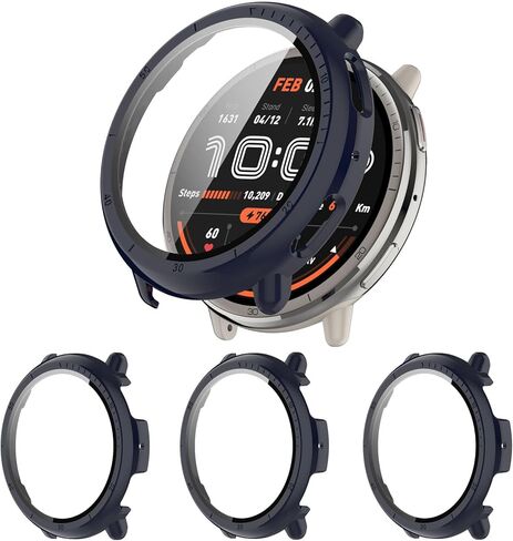 عبوة من 3 قطع لحافظة حماية الشاشة Amazfit Active 2 [تغطية كاملة]، ممتص الصدمات من البولي كربونات الصلب ملحقات حماية شاملة لفيلم Amazfit Active 2 المدمج في طبقة الزجاج المقسى in Kuwait