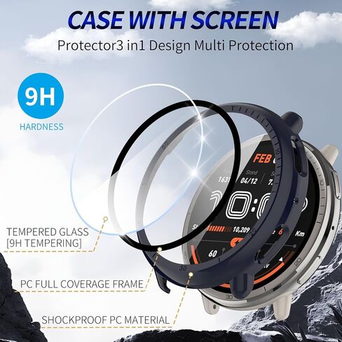 عبوة من 3 قطع لحافظة حماية الشاشة Amazfit Active 2 [تغطية كاملة]، ممتص الصدمات من البولي كربونات الصلب ملحقات حماية شاملة لفيلم Amazfit Active 2 المدمج في طبقة الزجاج المقسى in Kuwait