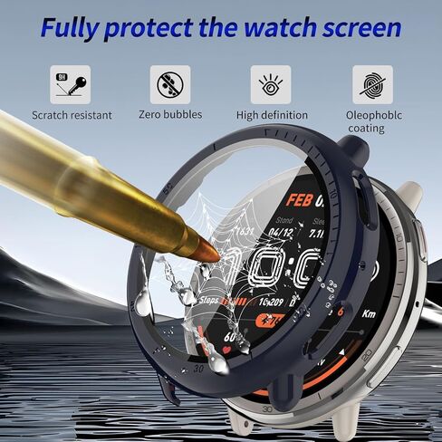 عبوة من 3 قطع لحافظة حماية الشاشة Amazfit Active 2 [تغطية كاملة]، ممتص الصدمات من البولي كربونات الصلب ملحقات حماية شاملة لفيلم Amazfit Active 2 المدمج في طبقة الزجاج المقسى in Kuwait