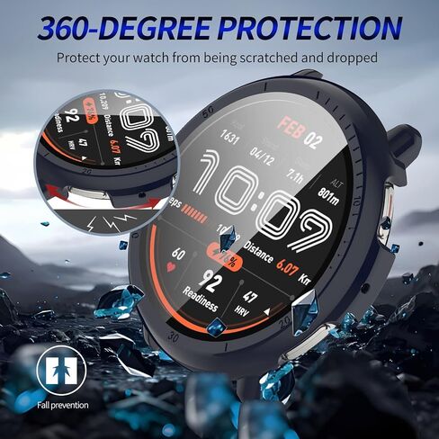 عبوة من 3 قطع لحافظة حماية الشاشة Amazfit Active 2 [تغطية كاملة]، ممتص الصدمات من البولي كربونات الصلب ملحقات حماية شاملة لفيلم Amazfit Active 2 المدمج في طبقة الزجاج المقسى in Kuwait