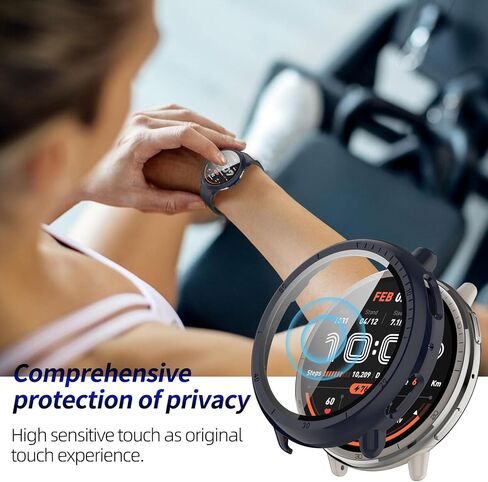 عبوة من 3 قطع لحافظة حماية الشاشة Amazfit Active 2 [تغطية كاملة]، ممتص الصدمات من البولي كربونات الصلب ملحقات حماية شاملة لفيلم Amazfit Active 2 المدمج في طبقة الزجاج المقسى in Kuwait