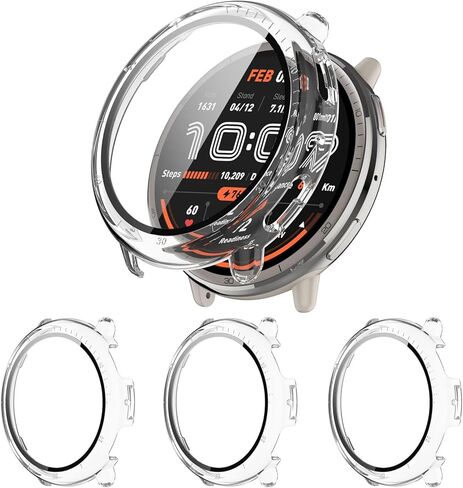 عبوة من 3 قطع لحافظة حماية الشاشة Amazfit Active 2 [تغطية كاملة]، ممتص الصدمات من البولي كربونات الصلب ملحقات حماية شاملة لفيلم Amazfit Active 2 المدمج في طبقة الزجاج المقسى in Kuwait