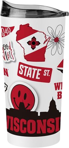 Logo Brands NCAA Wisconsin Badgers 20oz Native Powder Coat Tumbler - Double-Wall Insulated, Non-Slip Base, and High Lip Slider Lid in Saudi Arabia