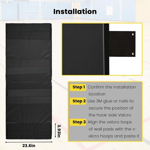 Gym Wall Padding 1 pcs 23.6x60 in Basketball Court Wall Protector Kids Wall Padding 2" Thick High-Density Protective Pads Durable Wall Pads for Garage, Basement Taekwondo Safety (Black) in Kuwait