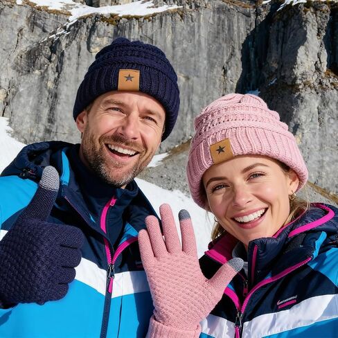 12 Pack Winter Glove and Hat Set for Women 6 Knitted Beanies & 6 Pairs Touchscreen Texting Gloves Warm Fleece Lined Beanie & Mittens in Saudi Arabia