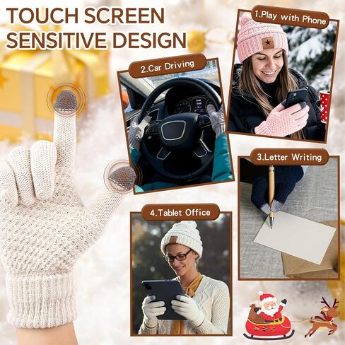 12 Pack Winter Glove and Hat Set for Women 6 Knitted Beanies & 6 Pairs Touchscreen Texting Gloves Warm Fleece Lined Beanie & Mittens in Saudi Arabia