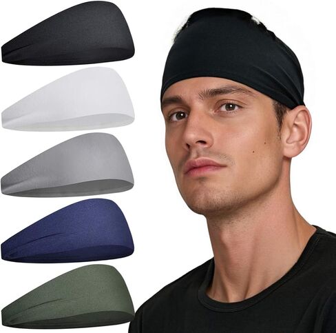 5Pack Sports Headbands for Men,Moisture Wicking Workout Sweatband Headbands for Running,Cycling,Football,Yoga,Hairband for Women and Men in Saudi Arabia