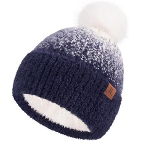 FZ FANTASTIC ZONE Womens Winter Hats Warm Knit Fleece Lined Cap Pompom Beanie Hats for Women Cold Weather in Kuwait