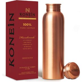 100% Copper Water Bottle, Plain Classic Finish Design, (34 Oz/1000ml), Ayurvedic Copper Bottle for Drinking water with Nature Health Benefits, Leak-Proof, Durable & Eco-friendly in Saudi Arabia