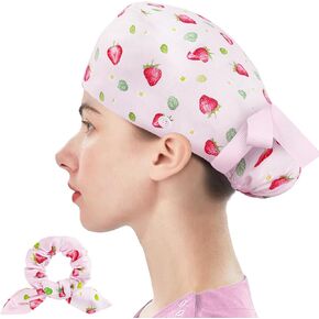 Scrub Caps Women with Button - Adjustable Ponytail Scrub Cap Scrub Hat for Women, Surgical Caps with Bow Hair Scrunchy in Saudi Arabia