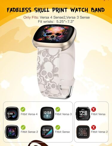 Engraved Skull Band Compatible with Fitbit Versa 4/Versa 3/Sense 2/Sense Bands Women Men, Soft Silicone Sports Straps Breathable Holiday Wristband in Saudi Arabia