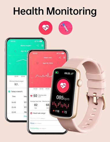 ساعة اللياقة البدنية مع مراقب معدل ضربات القلب، مستشعر الأكسجين في الدم، مقاومة للماء IP68، عداد الخطوات للرجال والنساء، عمر بطارية طويل in Saudi Arabia